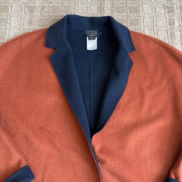 Pendleton Wool Double Face Long Jacket Blazer Women L Camel Brown Oversized Soft - Picture 4 of 9